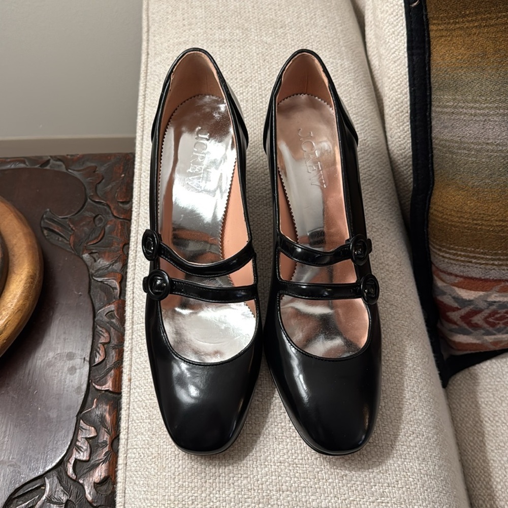 J. Crew Maisie double-strap heels in Black Italian spazzolato leather - Picture 2 of 7